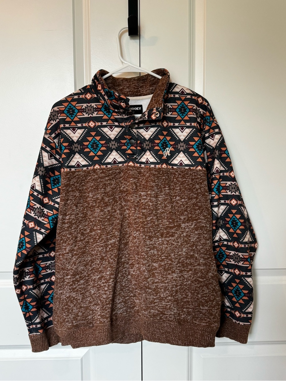 Men’s Hooey Brown Aztec-Panel Pullover Size Medium